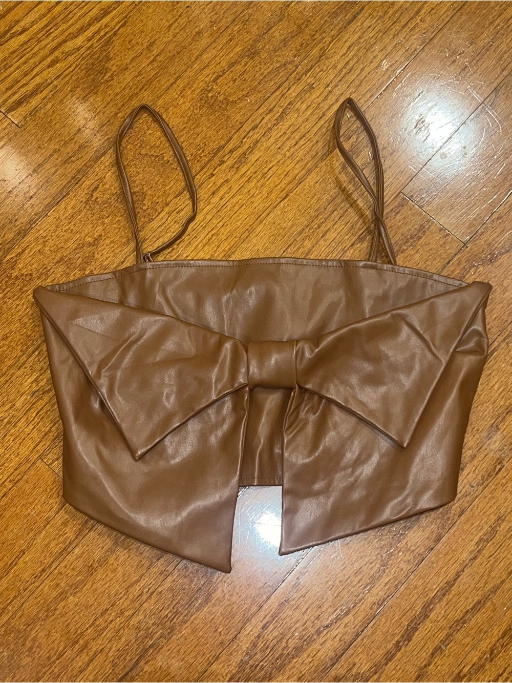 GLAM Camel Bow Faux Leather Crop Top Medium NEW with tags boutique tank